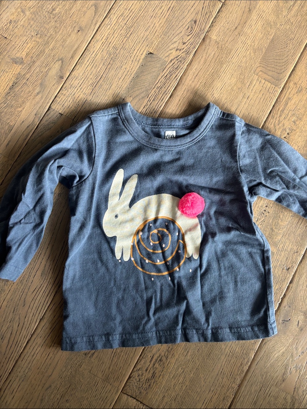Tea Collection Navy Blue Long-Sleeve Bunny Tee with Pink Pom